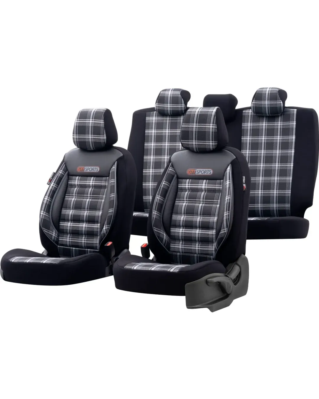 Комплект Луксозна Тапицерия OTOM текстил с еко кожа GTI SPORTS Design – Черна със сив шев, за Предни и Задни Седалки