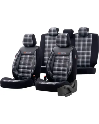 Комплект Луксозна Тапицерия OTOM текстил с еко кожа GTI SPORTS Design – Черна със сив шев, за Предни и Задни Седалки