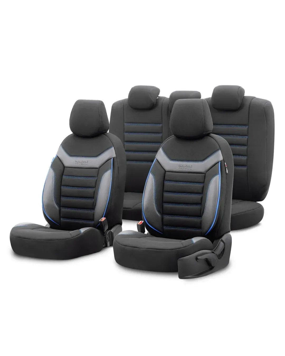 Комплект Универсални Калъфи за Седалки OTOM INDIVIDUAL Design (Черен Текстил и Еко Кожа със Син Шев)