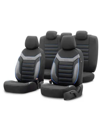 Комплект Универсални Калъфи за Седалки OTOM INDIVIDUAL Design (Черен Текстил и Еко Кожа със Син Шев)