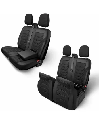 Комплект луксозна тапицерия PANDA за FORD TRANSIT CUSTOM MK1 2012-2023, Еко кожа и текстил, Черно/Сиво