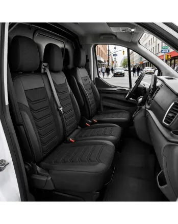 Комплект луксозна тапицерия PANDA за RENAULT TRAFIC III 2014- / OPEL VIVARO B 2014-2019, Еко кожа и текстил, Черно/Сиво