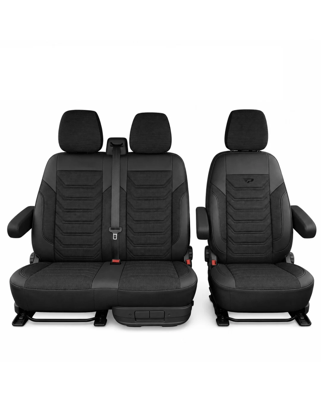 Комплект луксозна тапицерия PANDA за VW T5/T6/T7 2003 - Еко кожа и текстил, Черно/Сиво