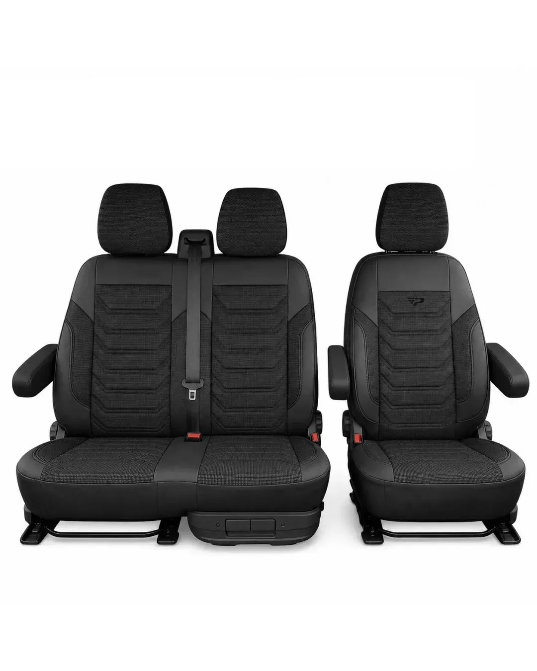 Комплект луксозна тапицерия PANDA за VW T5/T6/T7 2003 - Еко кожа и текстил, Черно/Сиво