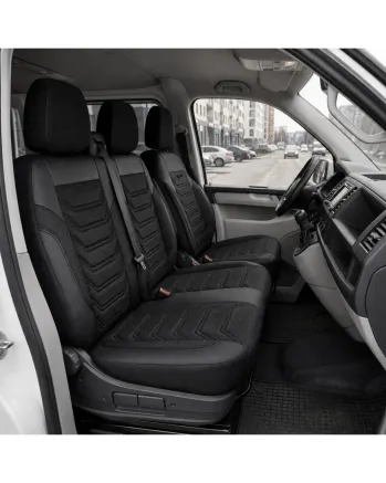 Комплект луксозна тапицерия PANDA за VW T5/T6/T7 2003 - Еко кожа и текстил, Черно/Сиво