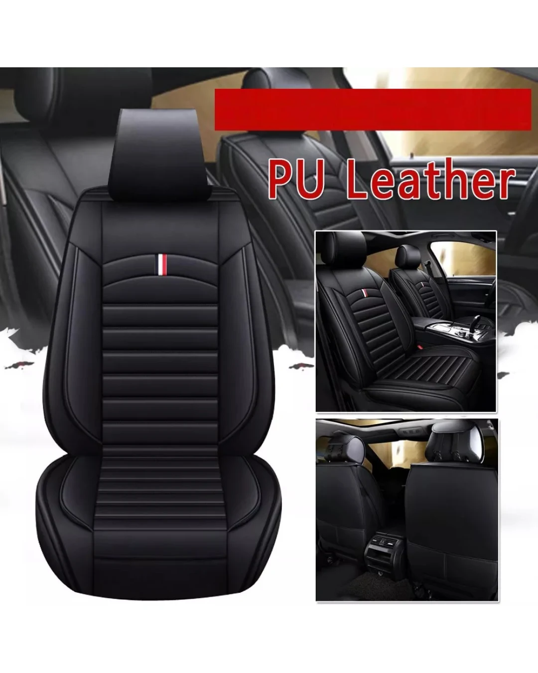 Комплект Луксозна универсална кожена тапицерия, Черна за Предни и Задни седалки