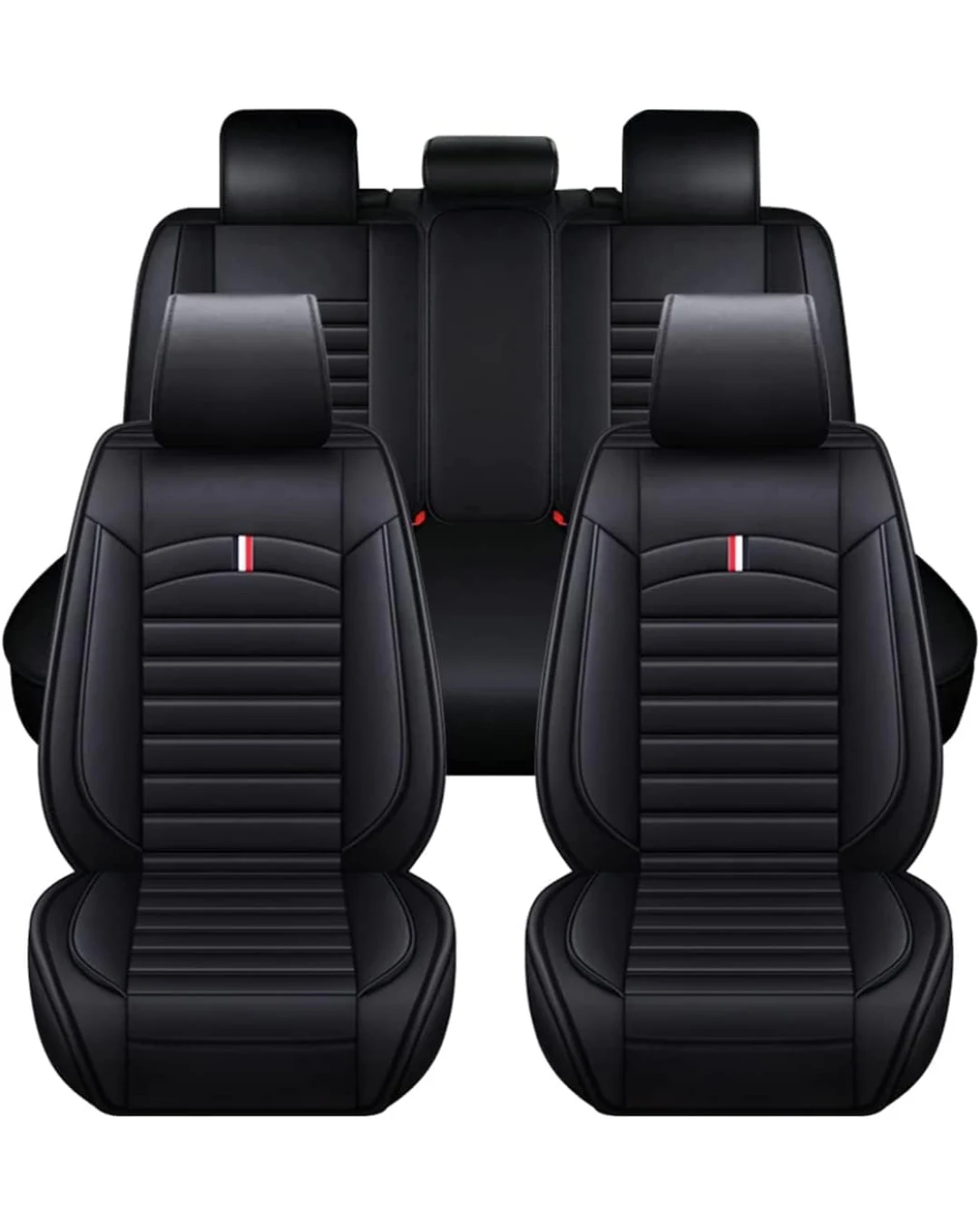 Комплект Луксозна универсална кожена тапицерия, Черна за Предни и Задни седалки