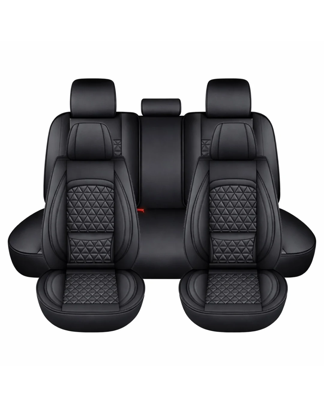Комплект Луксозна универсална кожена тапицерия с Вградена Лумбална Опора, Черна, за Предни и Задни седалки