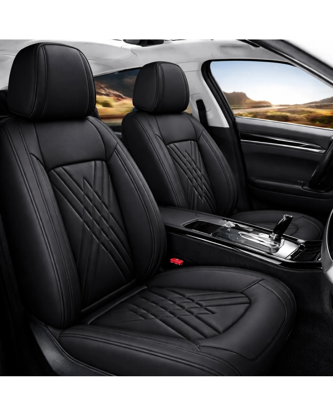 Комплект Луксозна универсална тапицерия кожа, Черна за Предни и Задни седалки