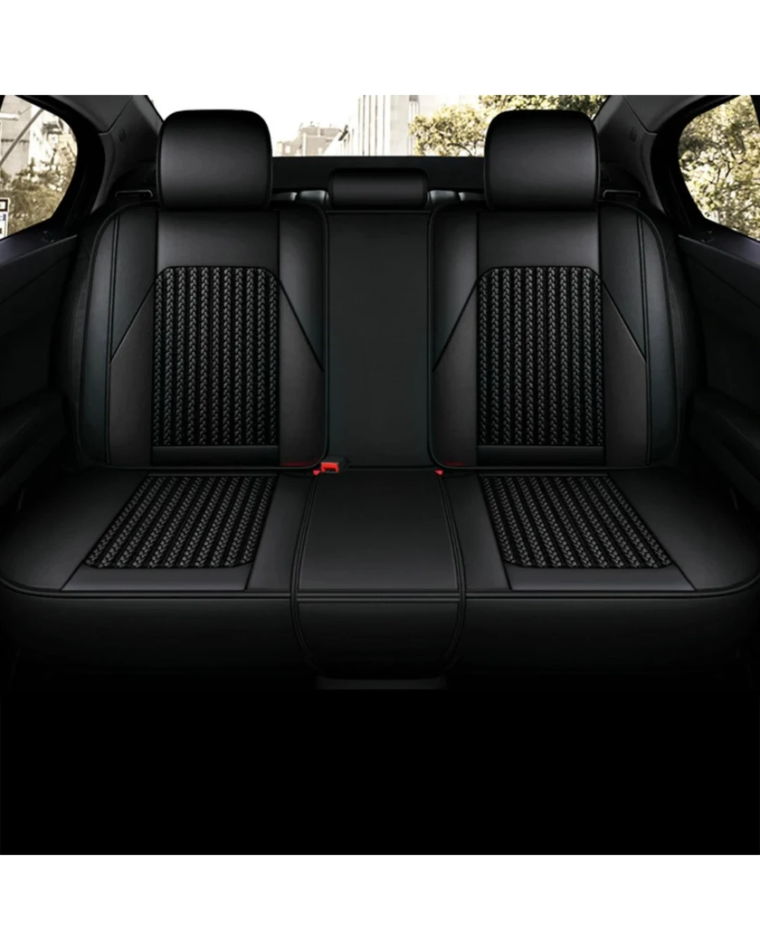 Комплект Луксозна универсална тапицерия кожа с текстил, Черно и бяло за Предни и Задни седалки