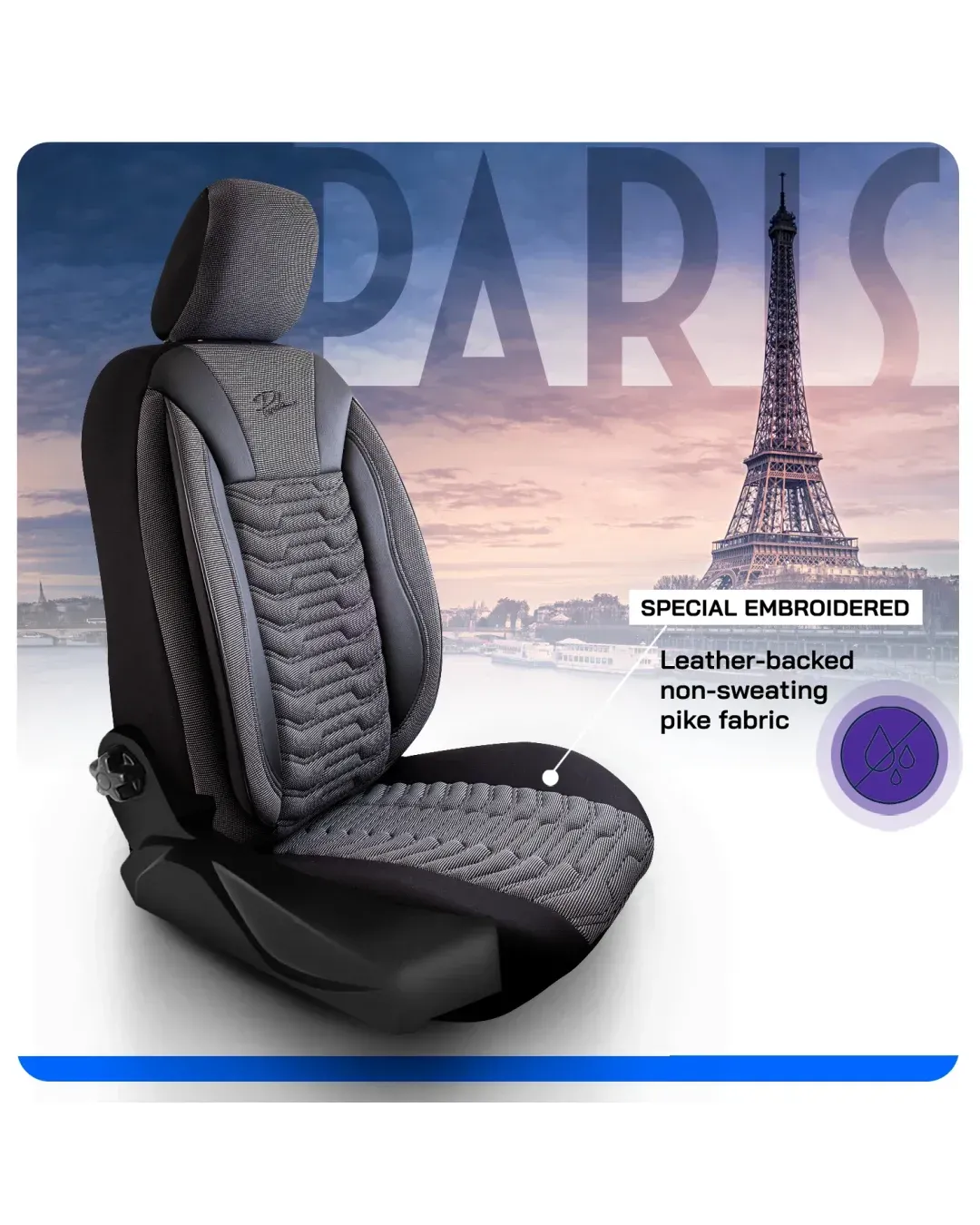 Комплект луксозна универсална тапицерия PANDA PARIS – Еко кожа и текстил, Черно, За предни и задни седалки