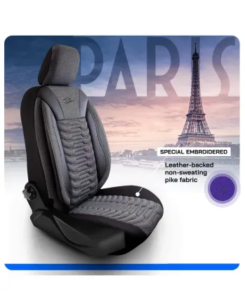 Комплект луксозна универсална тапицерия PANDA PARIS – Еко кожа и текстил, Черно, За предни и задни седалки