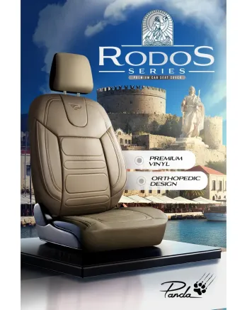 Комплект луксозна универсална тапицерия PANDA RODOS – Еко кожа, Бежово, За предни и задни седалки
