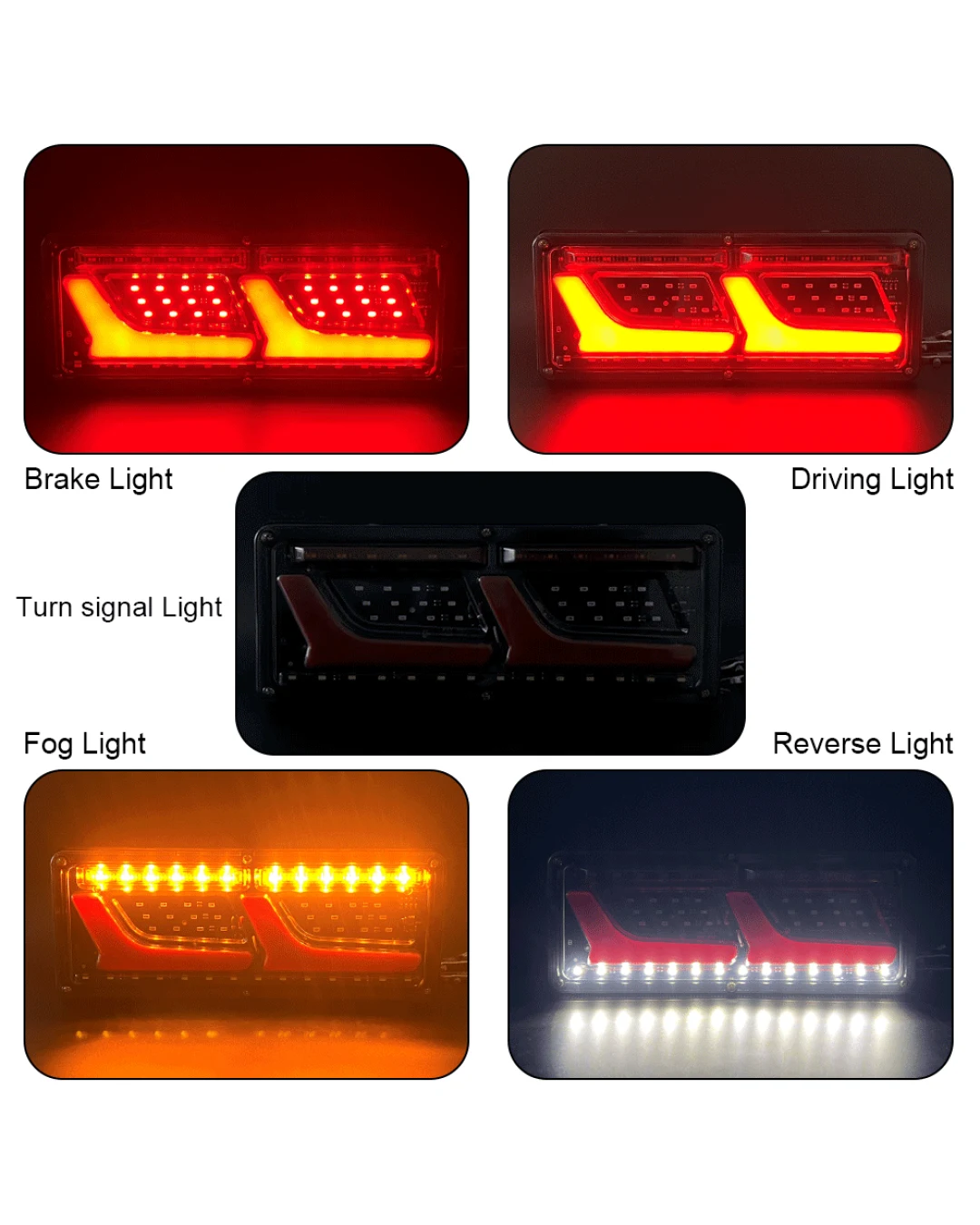 Комплект Ляв + Десен Диодни LED Лед Стопове 12V-24V с Динамичен Мигач Неон Neon Ефект 32x13cm За Бус Камион Тир Ремарке Караванa