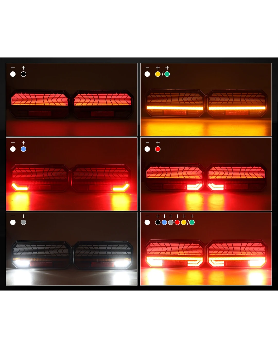 Комплект Ляв + Десен Мултифункционални Диодни LED Лед Стопове с Бягащ Мигач Неон Neon Ефект 12V - 24V 235mm X 110mm X 30mm E9 За Бус Камион Тир Ремарке Караванa