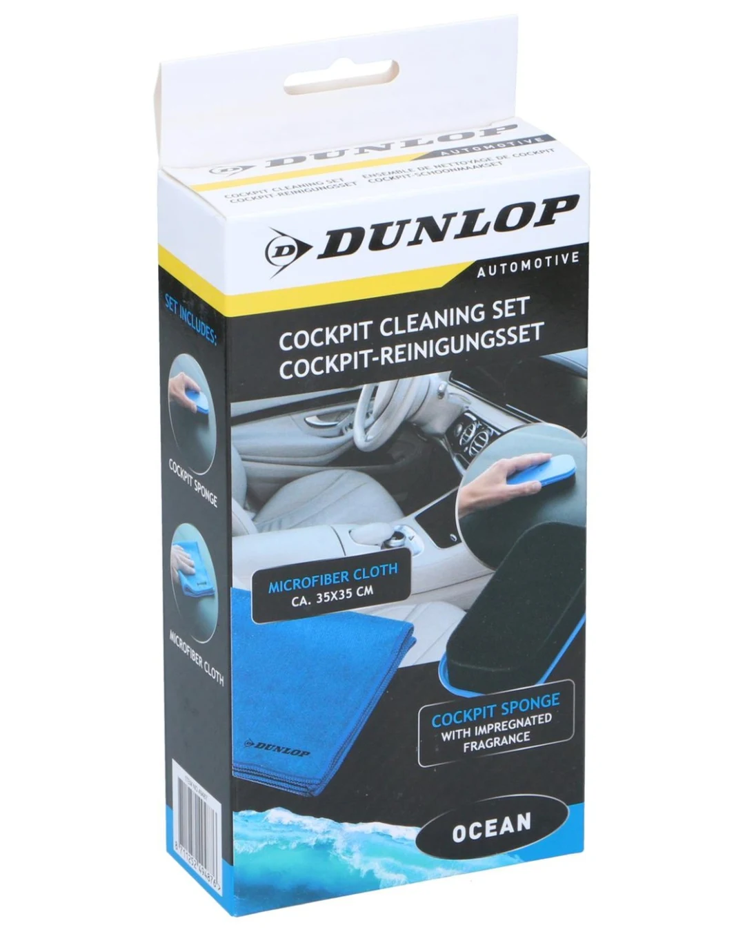 Комплект Микрофибърна къпра и Гъба за почистване на интериора на автомобил Dunlop - аромат Океан