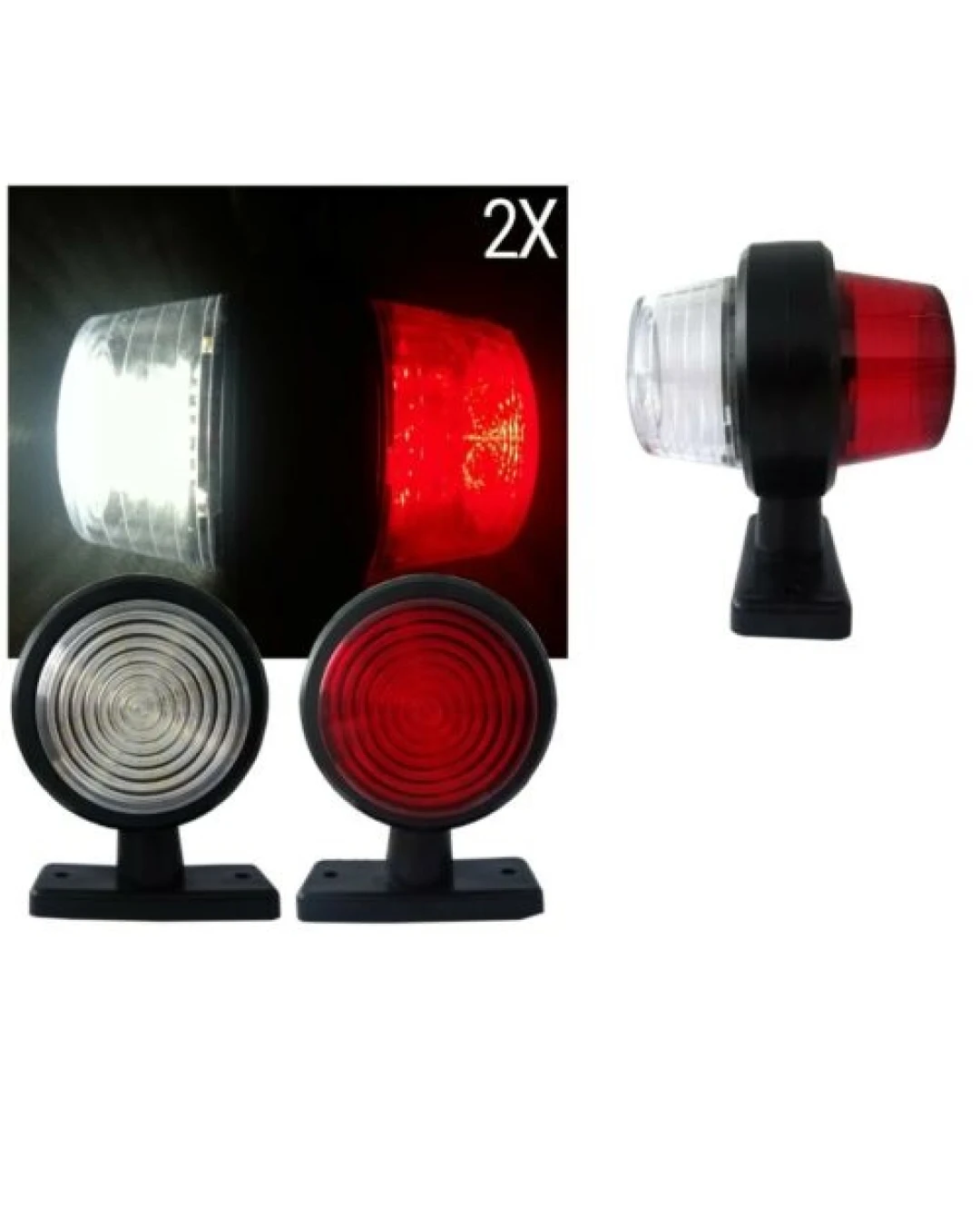 Комплект от 2 броя 12-24V ЛЕД LED Диодни Странични Маркери, Рогчета, Светлини За Камион, Ремарке, Каравана, Кемпер АТВ и др., бяло-червено