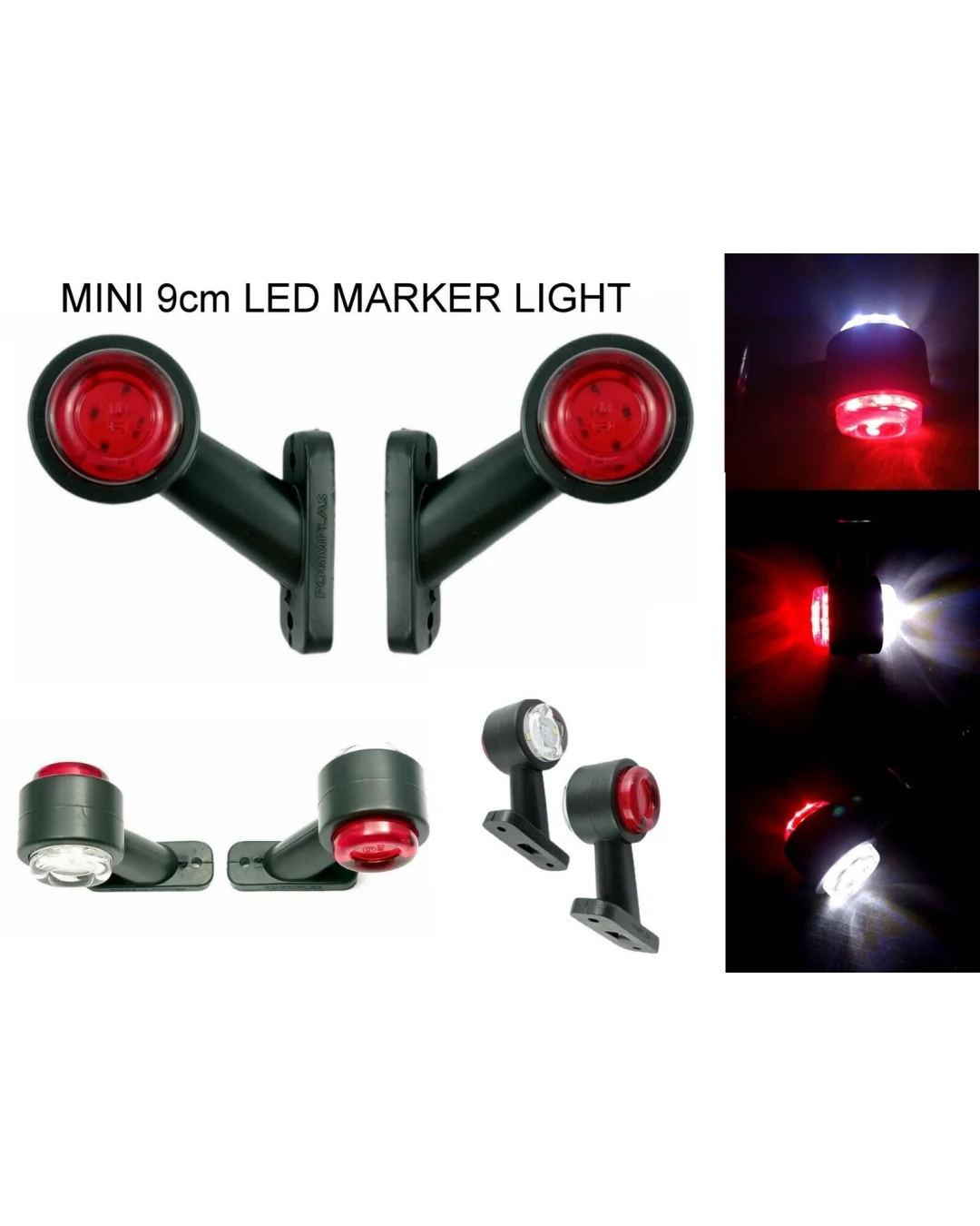 Комплект от 2 броя 12- 24V LED ЛЕД къси мини странични габаритни светлини тип рогче въртящи се с ротация за камион ремарке платформа каравана и др. бяло-червен 80 X 60 mm