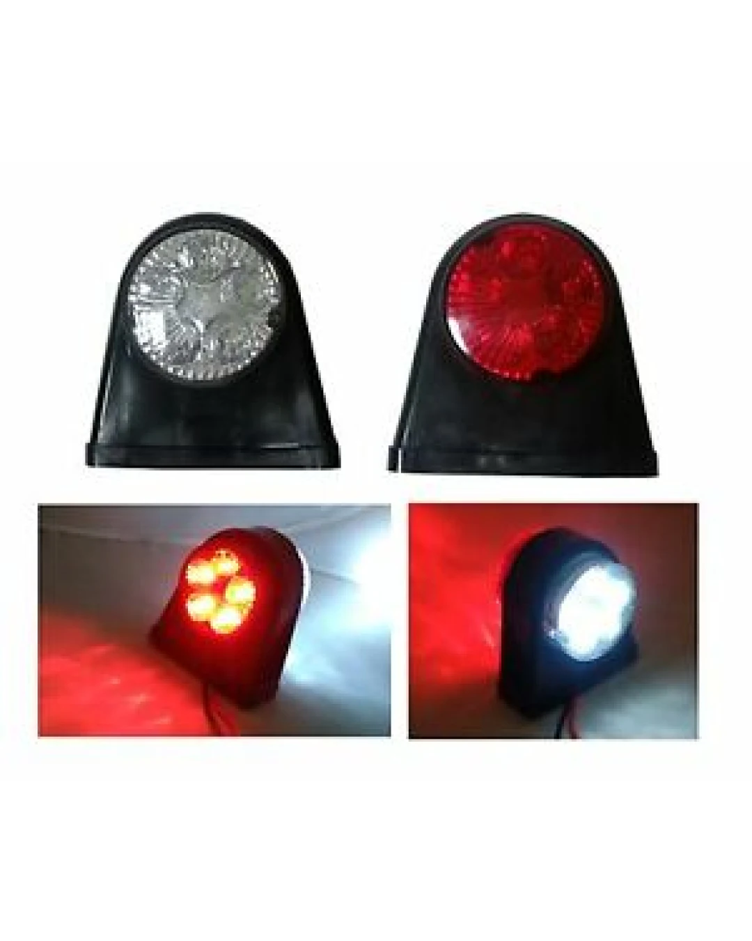 Комплект от 2 броя -12-V24V LED ЛЕД Гумени Диодени Странични Маркери Рогчета Светлини За Камион Ремарке Платформа Червено-Бяло