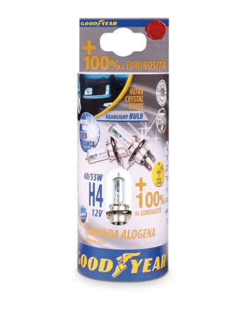 Комплект от 2 броя халогенни крушки крушка H4 Х4 12V 55W + 100% 5000K E4 Goodyear Гудиър