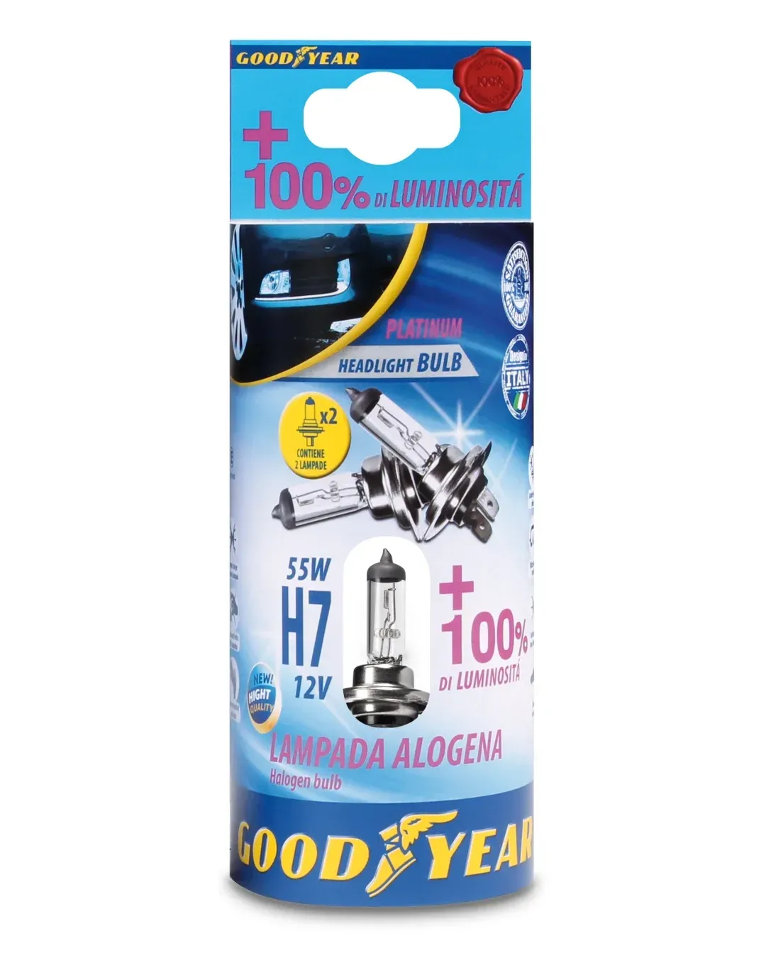 Комплект от 2 броя халогенни крушки крушка H7 Х7 12V 55W + 100% 4000K E4 Goodyear Гудиър