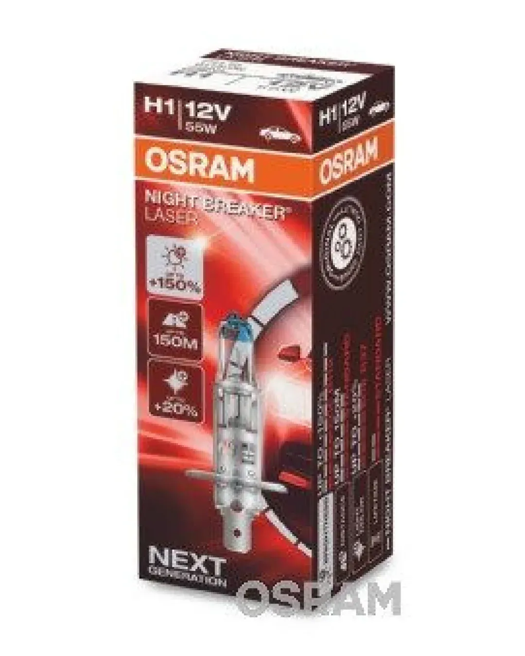 Комплект от 2 броя халогенни крушки Osram H1, Х1, Night Breaker Laser Next Gen +150%, 55W, 12V, P14.5S
