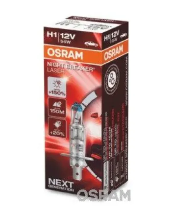 Комплект от 2 броя халогенни крушки Osram H1, Х1, Night Breaker Laser Next Gen +150%, 55W, 12V, P14.5S