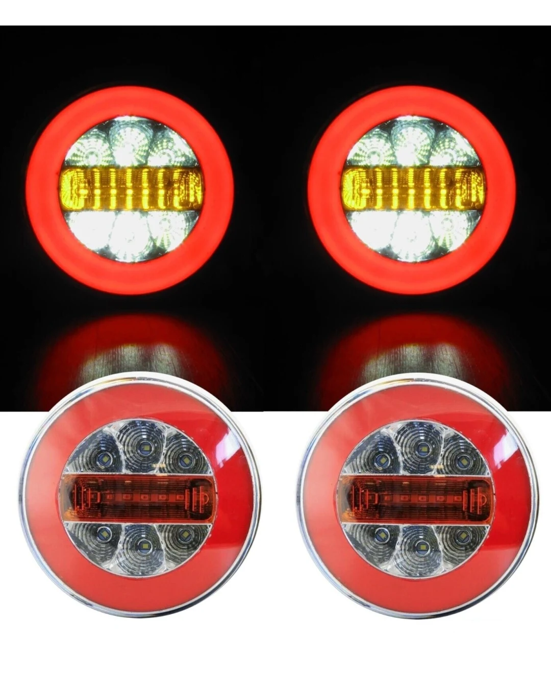 Комплект от 2 броя Кръгли LED светодиодни стопове задна светлина с неон ефект тип хамбургер 12V Ø14 см