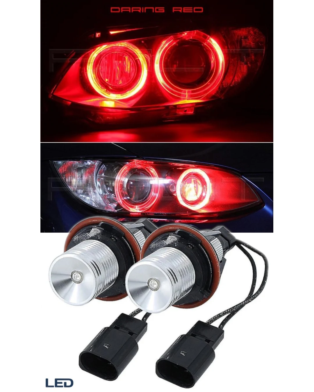 Комплект от 2 броя LED крушки Angel Eyes ангелски очи 12V-24V цвят червен за BMW с Canbus без грешки