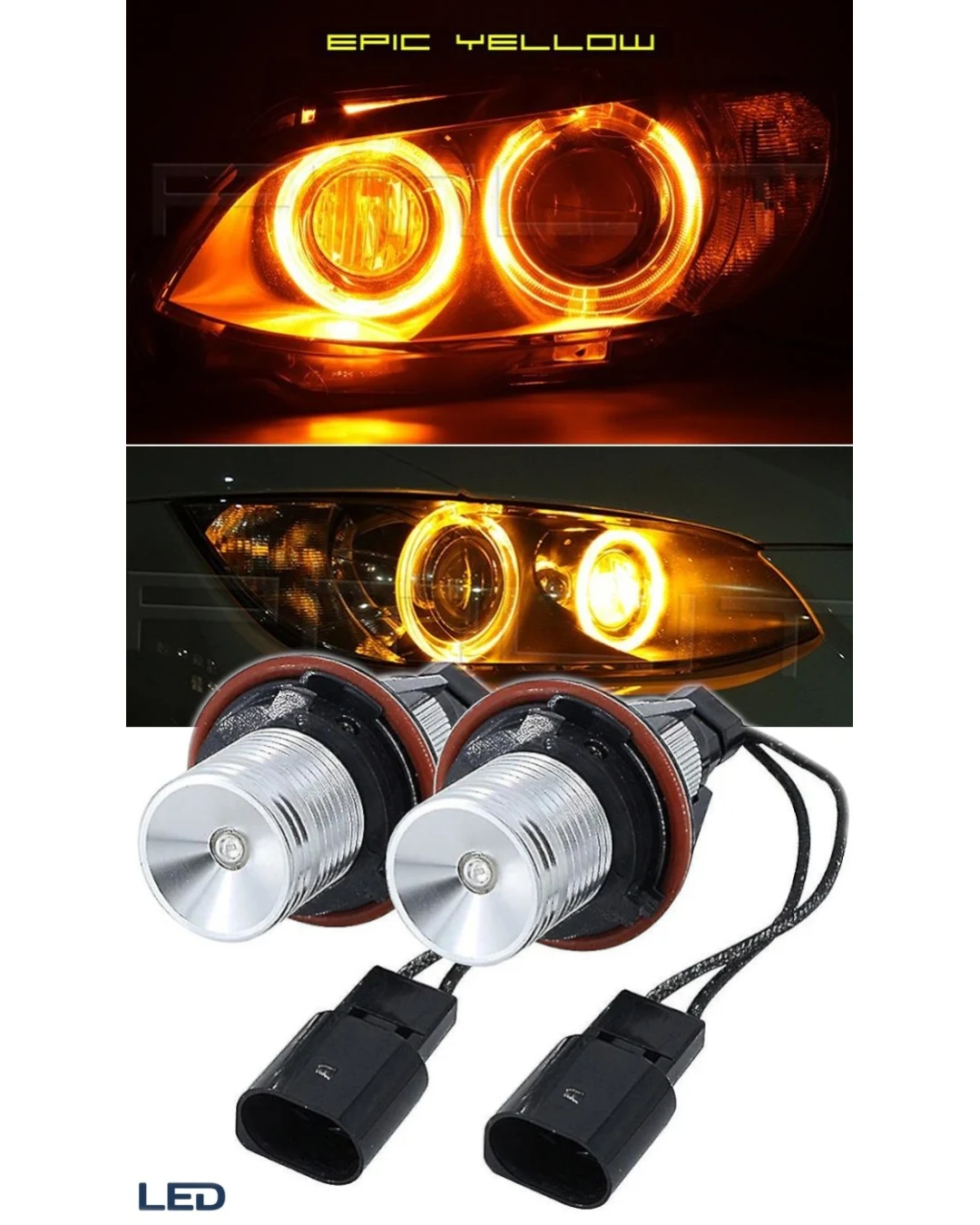 Комплект от 2 броя LED крушки Angel Eyes ангелски очи 12V-24V цвят жълт за BMW с Canbus без грешки