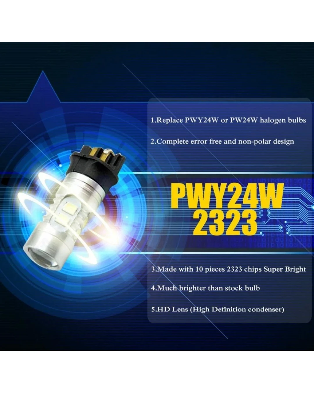 Комплект от 2 броя LED крушки PW24W / PWY24W – 2323 SMD бяла светлина 6000K 360° 12–30V, Canbus без грешки