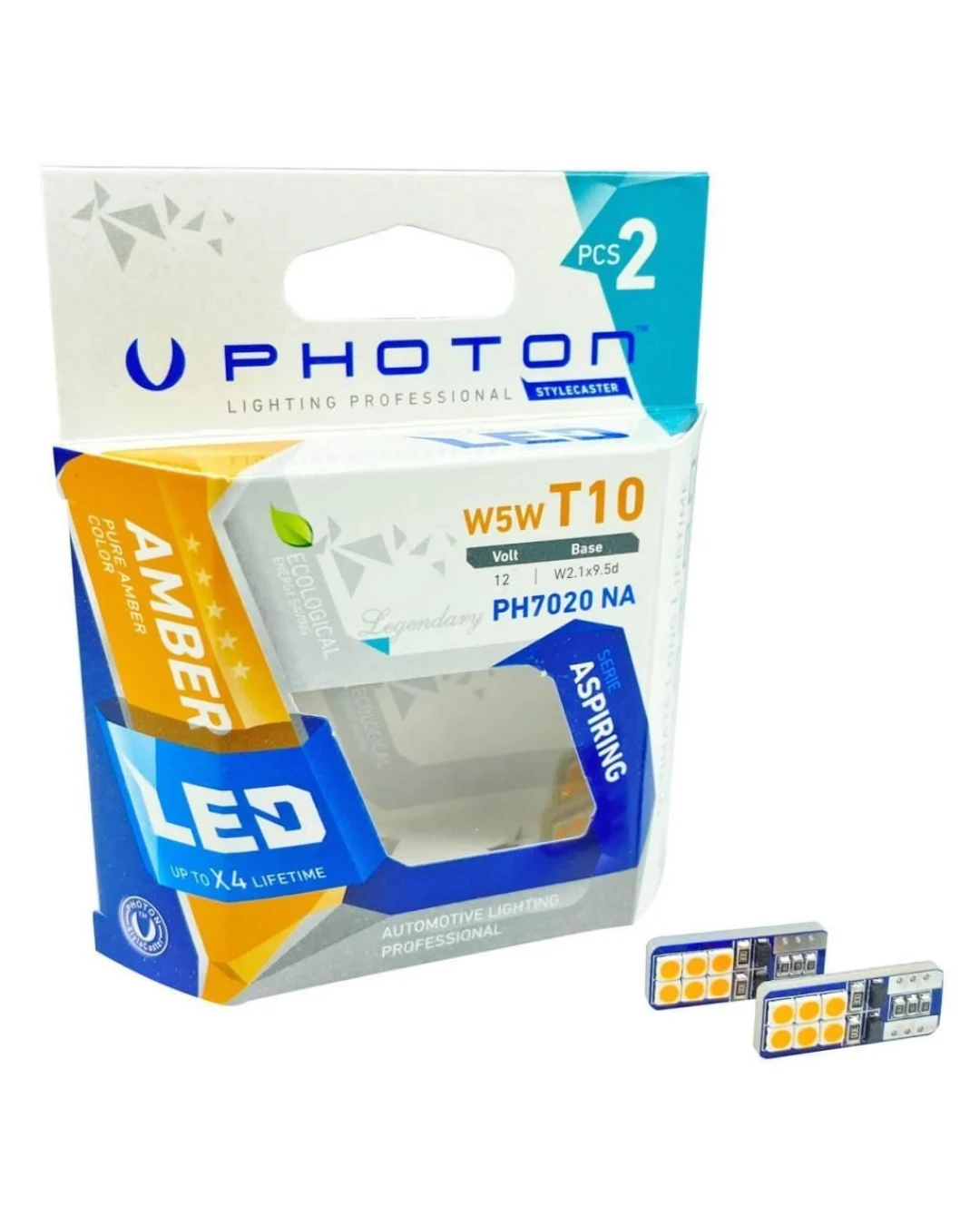 Комплект от 2 броя Лед Крушки За Габарит Т10 W5W LED 12 SMD 12V Жълта / Оранжева Светлина Canbus без грешки Photon
