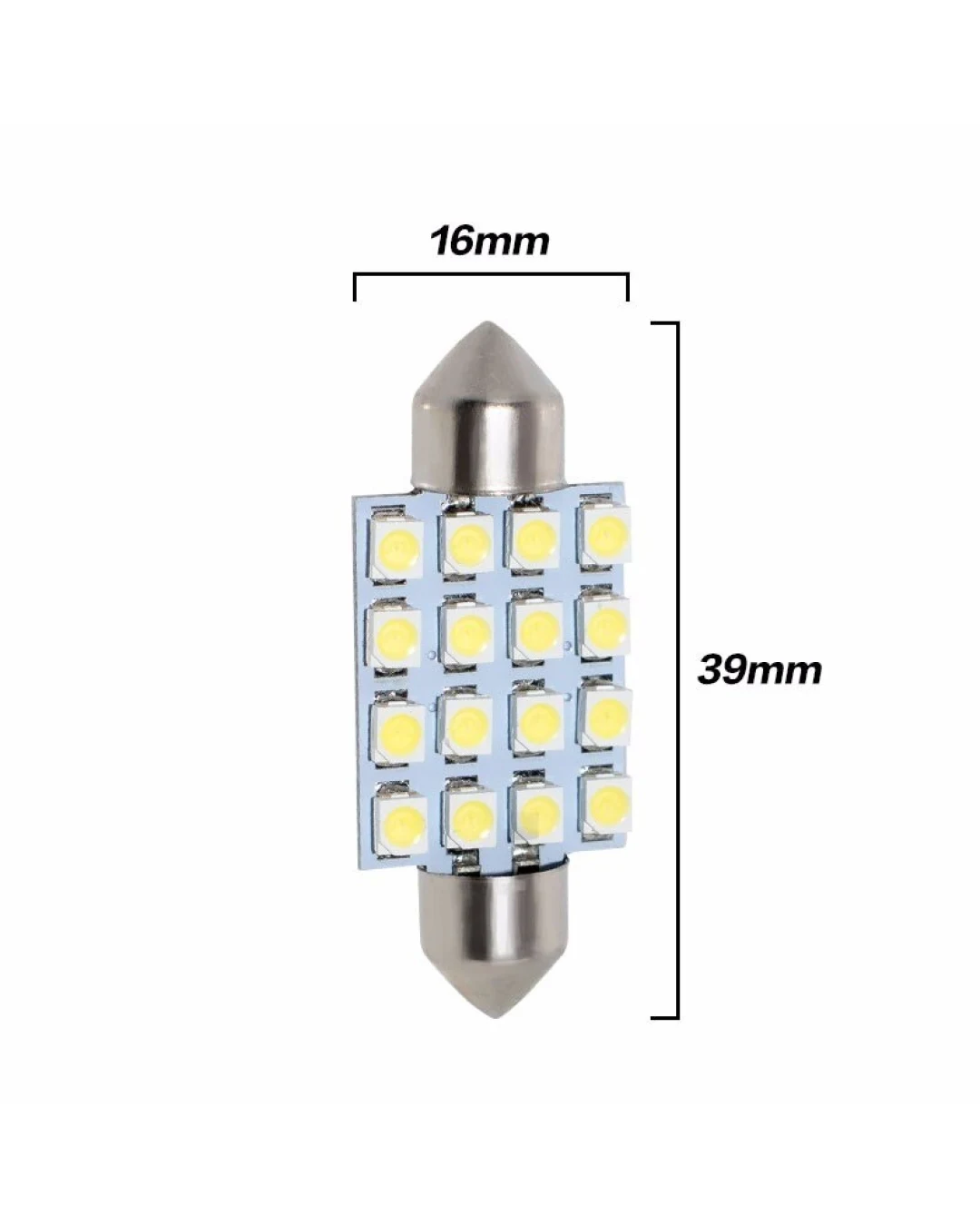 Комплект от 2 броя LED Лед Диодни Крушки 16 SMD 5050 36мм 12V Бяла Светлина в блистер