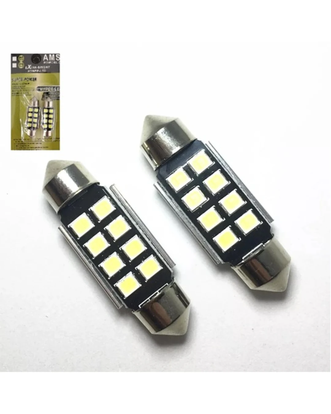 Комплект от 2 броя LED Лед Диодни Крушки 8 SMD 31мм 12V Бяла Светлина в блистер