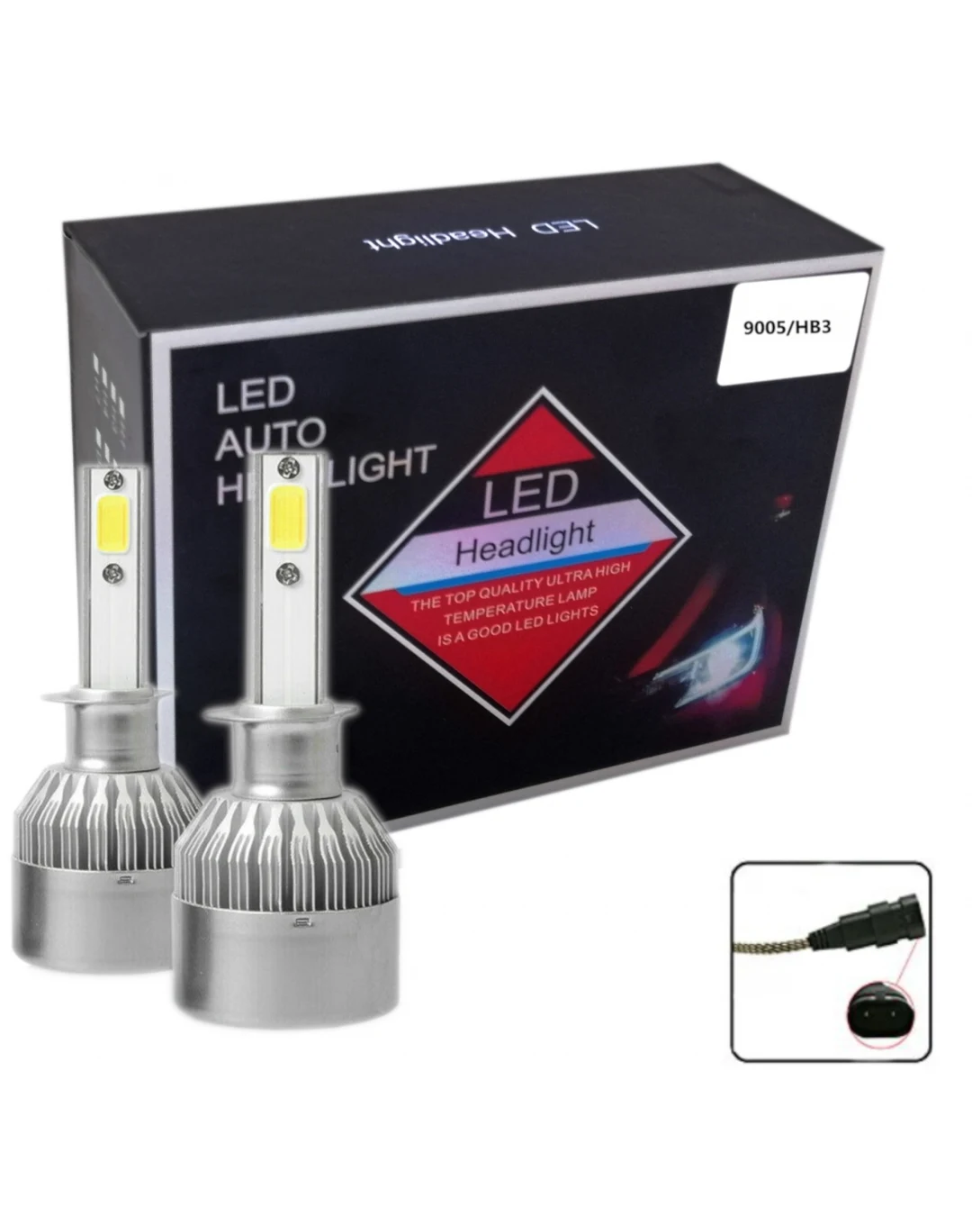 Комплект от 2 броя LED ЛЕД диодни крушки за фар халоген HB3 ХБ3 12V 36W
