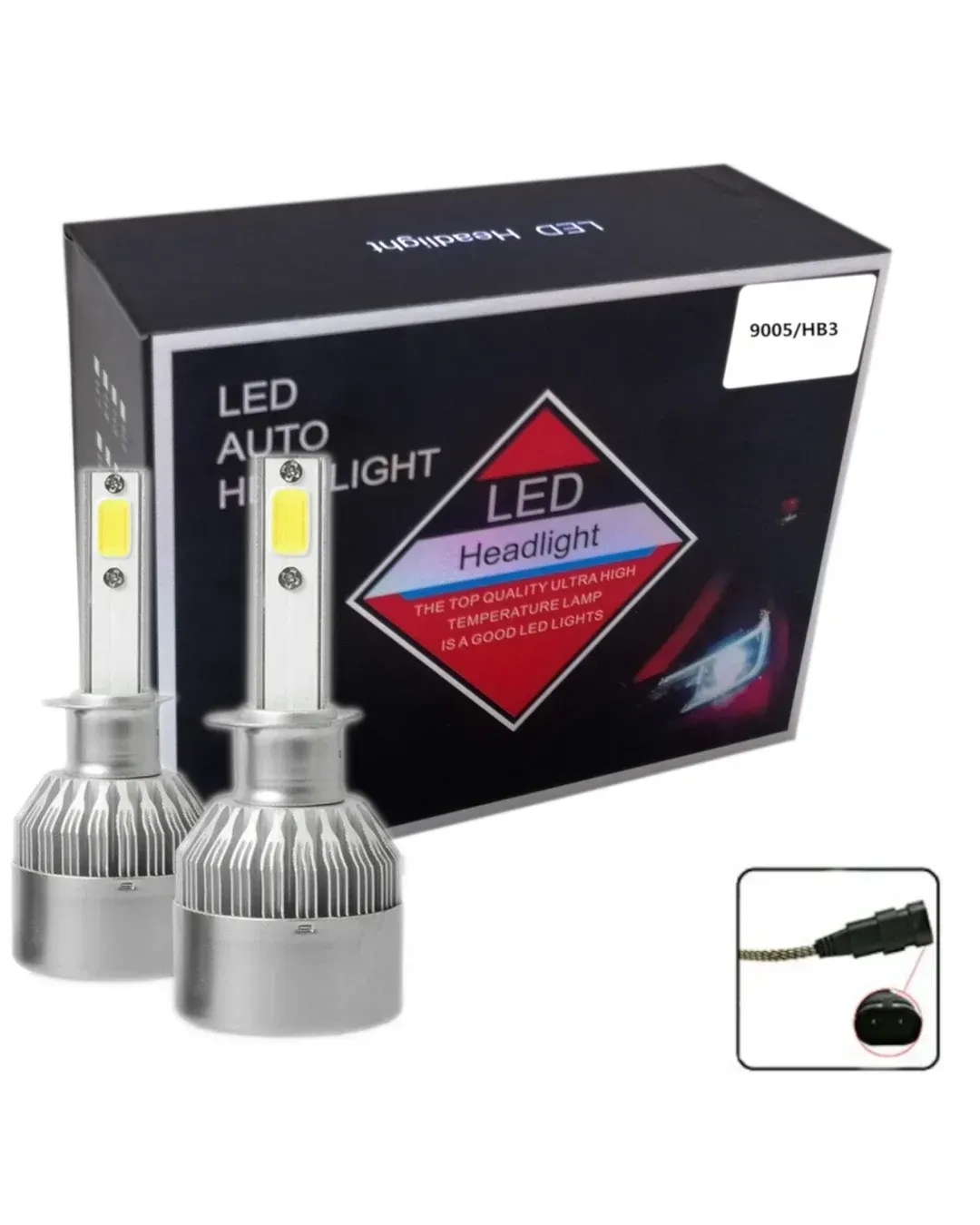 Комплект от 2 броя LED ЛЕД диодни крушки за фар халоген HB3 ХБ3 12V 36W