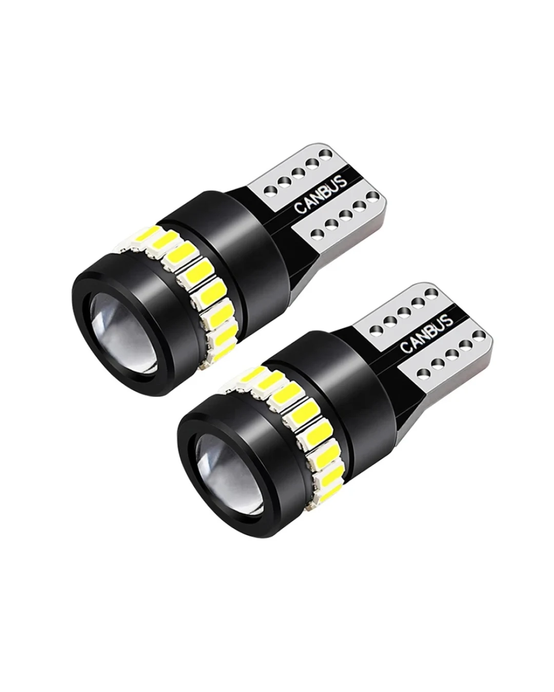 Комплект от 2 броя LED Лед Диодни Крушки За Габарит T10 W5W – 3030 + 3014 SMD, студено бяла светлина 6000K, 12–24V, CANBUS без грешки