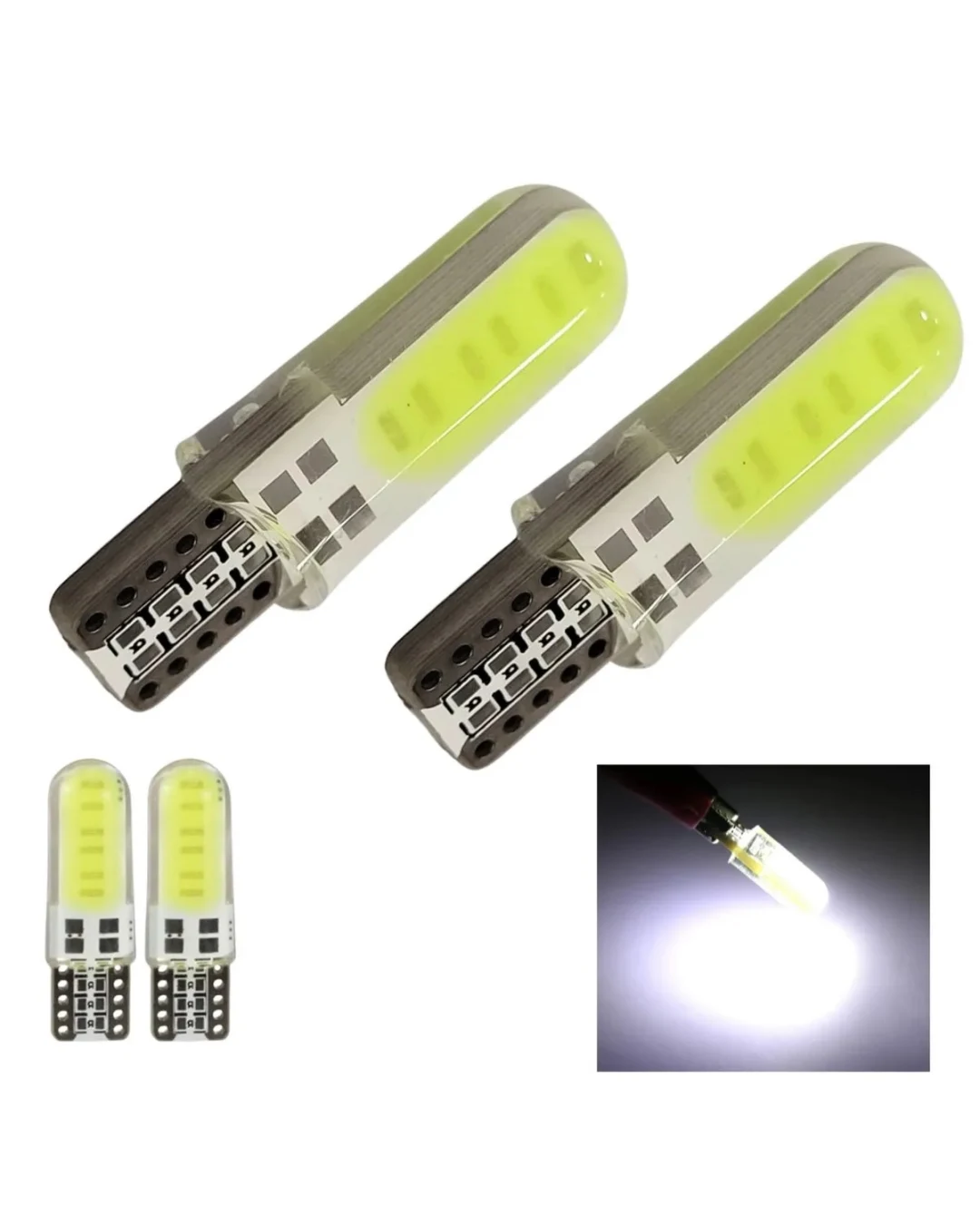 Комплект от 2 броя LED Лед Диодни Крушки за Габарит T10 W5W – COB LED, студено бяла светлина 6000K, 12V, CANBUS без грешки със силиконово покритие
