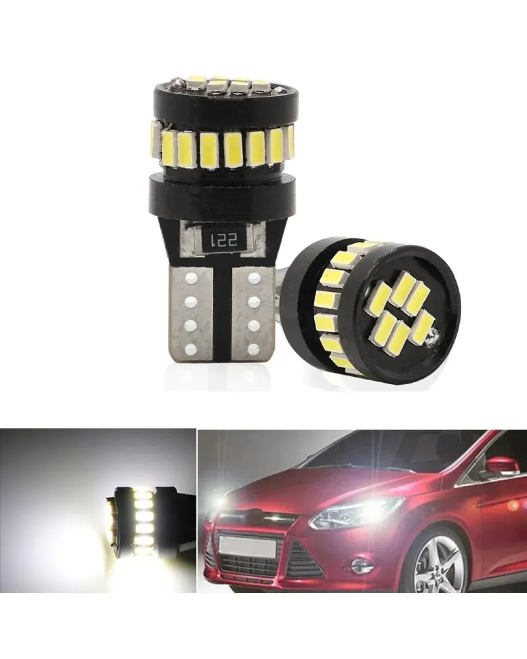 Комплект от 2 броя LED Лед Диодни Крушки За Габарит Т10 W5W 24 SMD 12V Canbus - Error free Без грешки Бяла Светлина в блистер