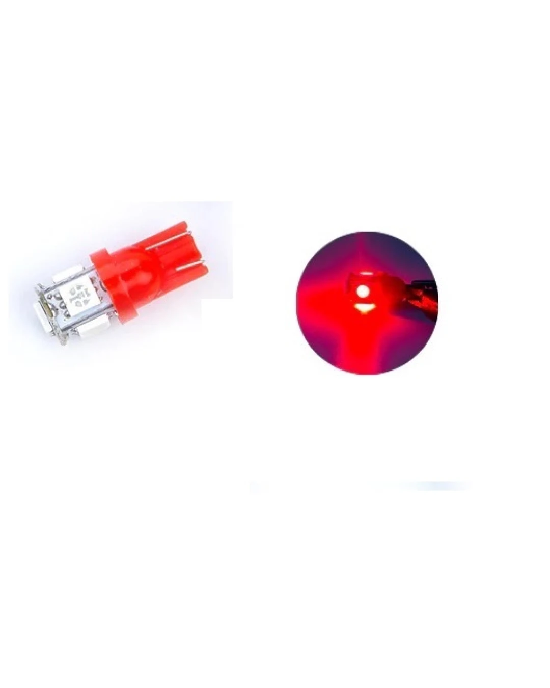 Комплект от 2 броя LED Лед Диодни Крушки За Габарит Т10 W5W 5 SMD 12V Червена светлина в блистер