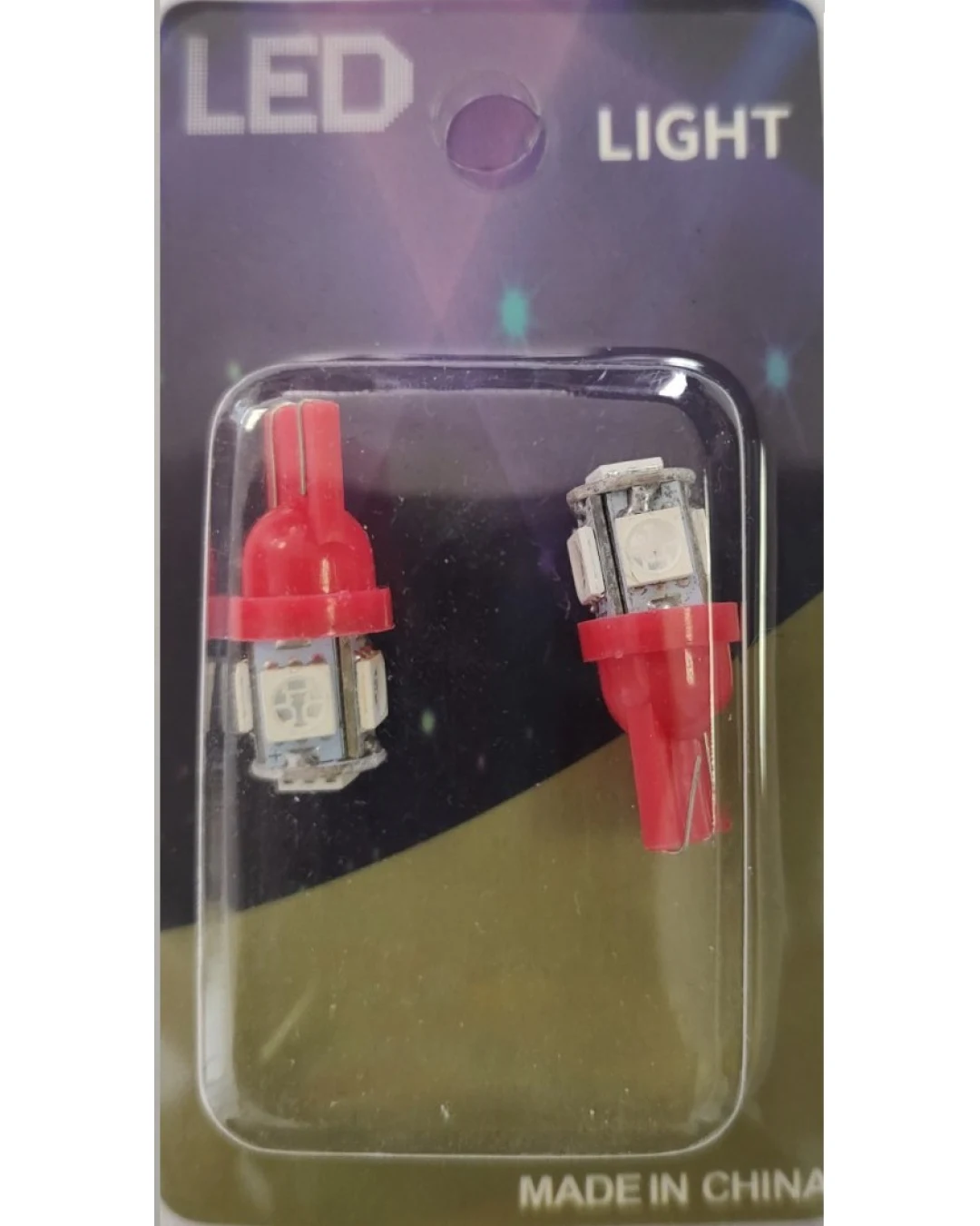 Комплект от 2 броя LED Лед Диодни Крушки За Габарит Т10 W5W 5 SMD 12V Червена светлина в блистер