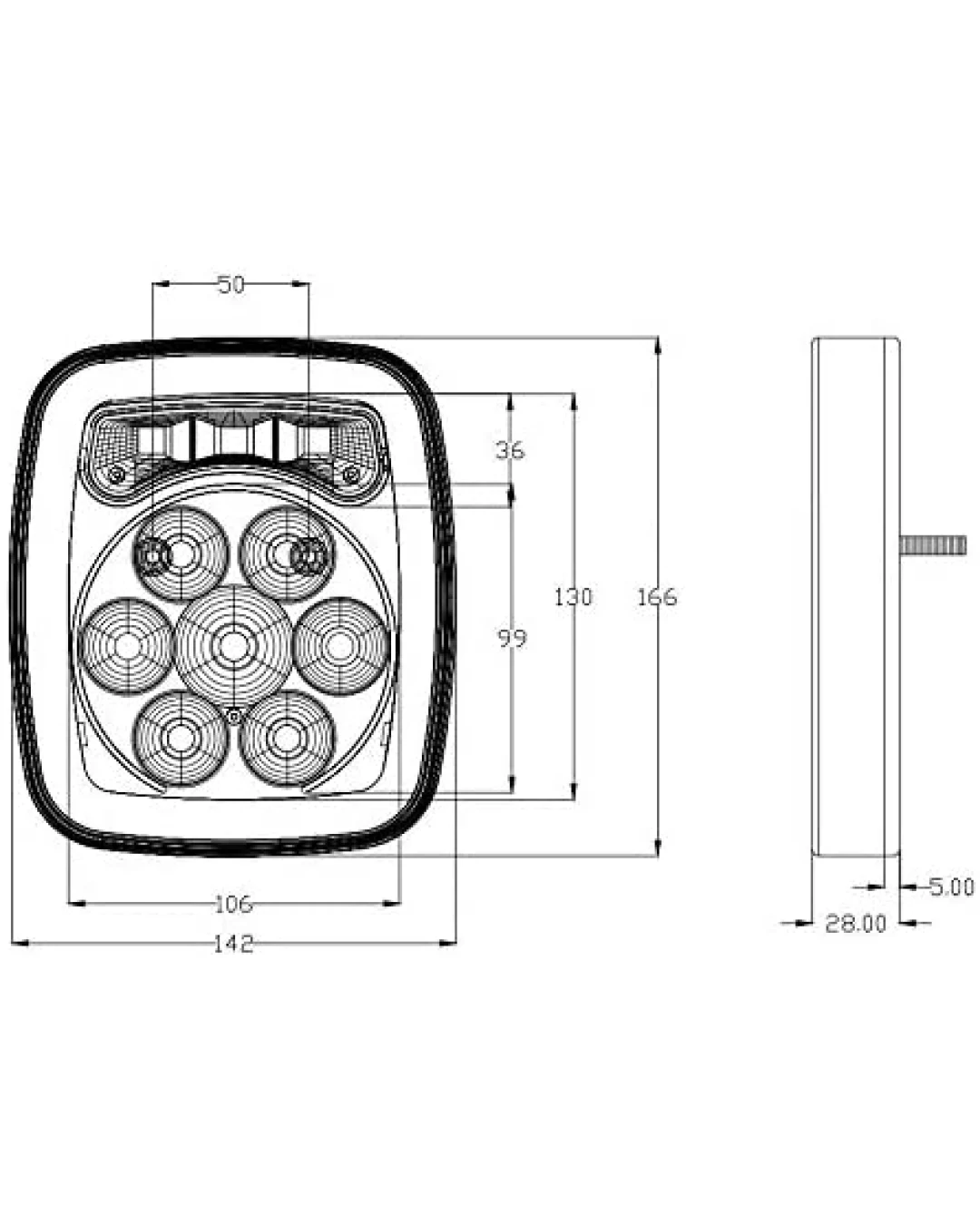 Комплект от 2 броя LED ЛЕД Диодни стопове стоп задна светлина 12V с Неон Neon ефект за камион бус ТИР ремарке каравана 166 x 142 mm