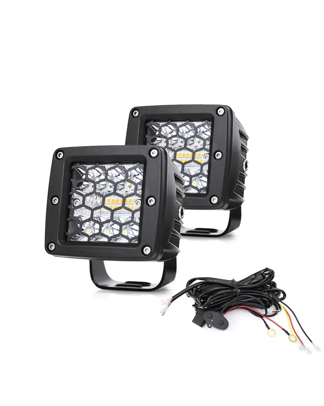 Комплект от 2 броя Лед LED Халогени Аварийни Лампи Бяла + Оранжева Светлина 12V - 24V Dual Combo Light Двойна Светлина Flash Блиц Мигащи 6 режима - HAL484