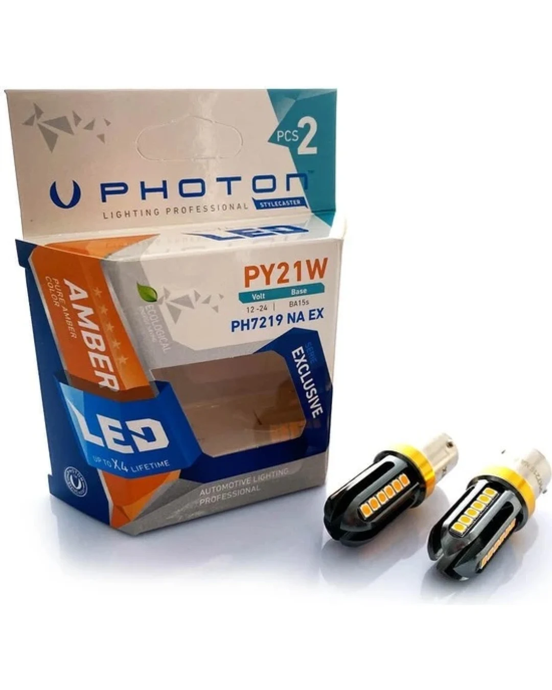 Комплект от 2 броя LED ЛЕД Крушки 24 SMD BA15S (P21W) 12V - 24V жълта / оранжева светлина EXCLUSIVE Photon