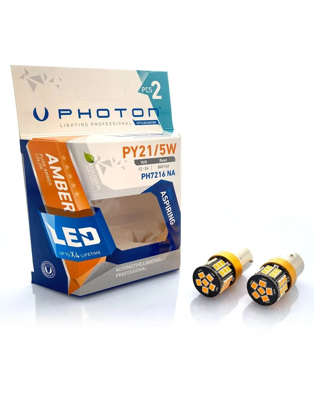 Комплект от 2 броя LED ЛЕД Крушки 36 SMD BAY15d (PY21/5W) 12V - 24V Жълта/Оранжева Светлина Жълти EXCLUSIVE Photon с 2 светлини