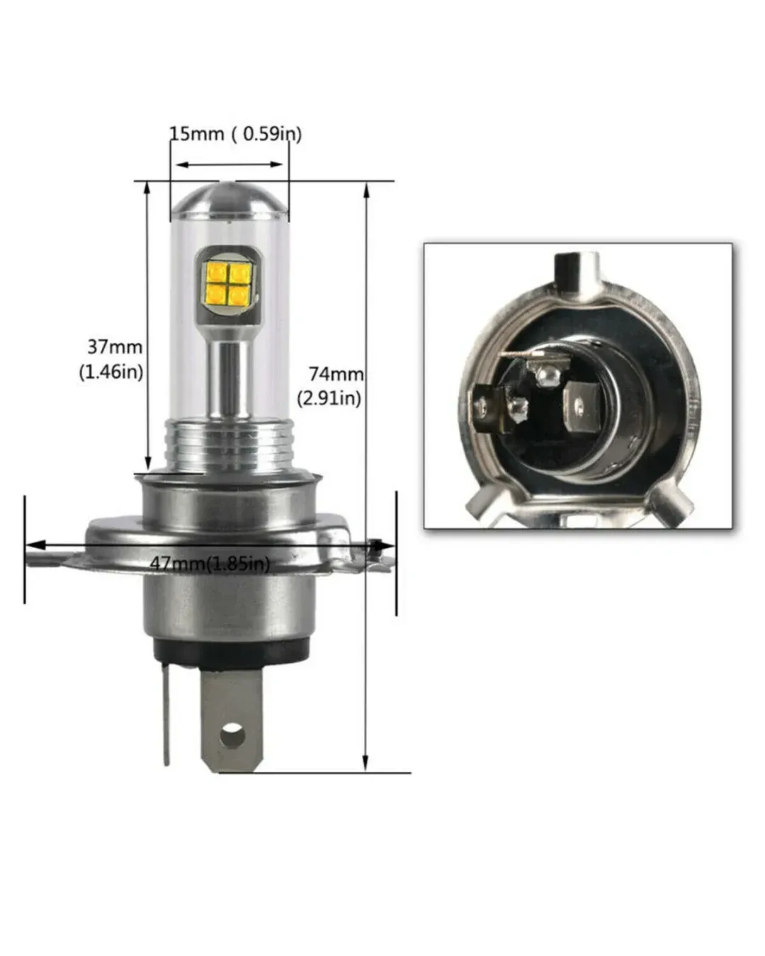 Комплект от 2 броя ЛЕД LED крушки за фарове H4 Х4 HS1 12V-24V Бели 6000k
