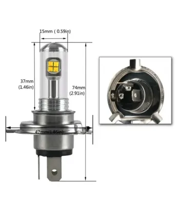 Комплект от 2 броя ЛЕД LED крушки за фарове H4 Х4 HS1 12V-24V Бели 6000k
