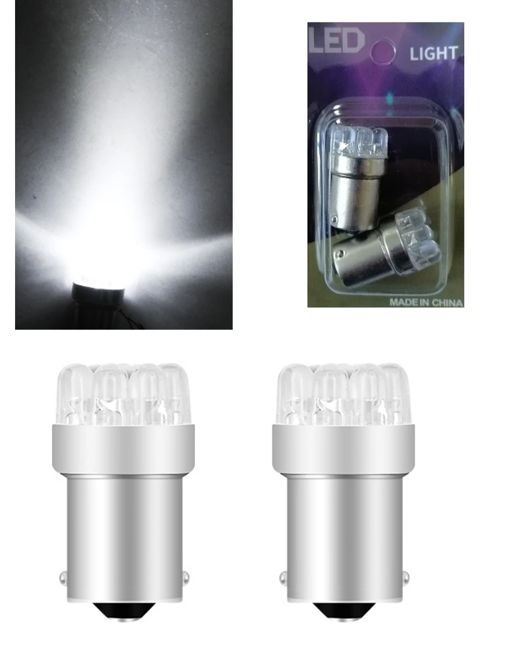 Комплект от 2 броя LED Лед Крушки за Mигач Стоп Габарит Халоген 9 LED 1156 BA15S 12V Бяла Светлина в Блистер