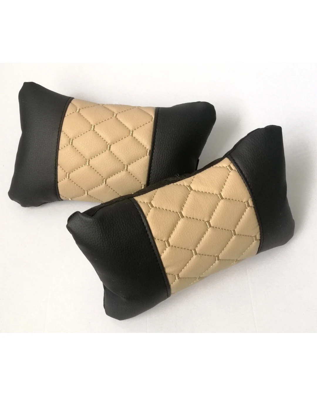 Комплект от 2 броя универсални възглавници авто възглавничка за врат за по-добър комфорт при дълъг път с автомобил бежово - черно