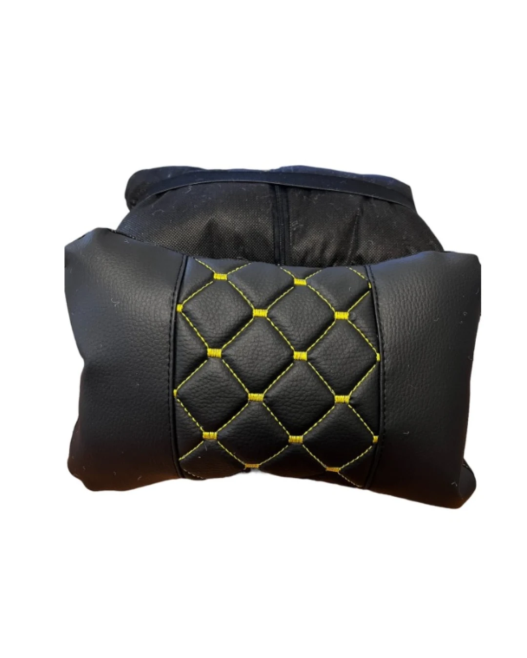 Комплект от 2 броя универсални възглавници авто възглавничка за врат за по-добър комфорт при дълъг път с автомобил черно с жълт шев